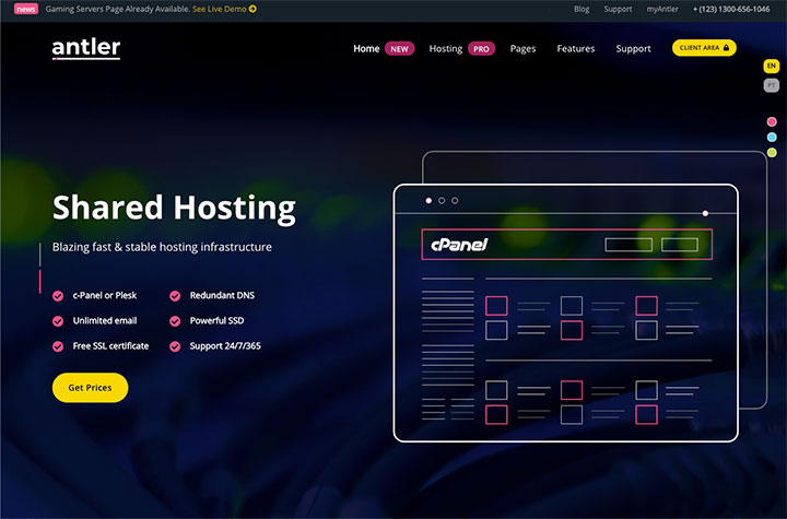 图片[1]-WHMCS Antler v3.7 鹿角主机模板+前端HTML一个功能强大且易于使用的模板引擎，它可以帮助你创建自定义的前端 HTML 模板WHMCS Antler v3.7 鹿角主机模板+前端HTML模板-哈德森博客
